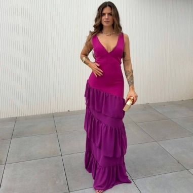 VESTIDO ESPALDA CRUZADA VOLANTES...