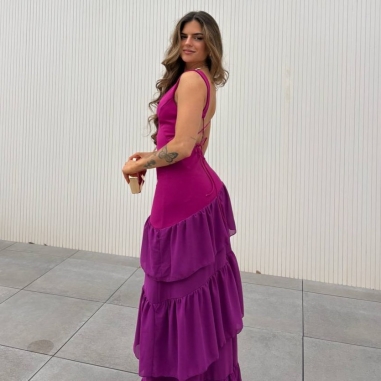 VESTIDO ESPALDA CRUZADA VOLANTES...