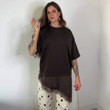 CAMISETA VESTIDO ENCAJE CHOCO