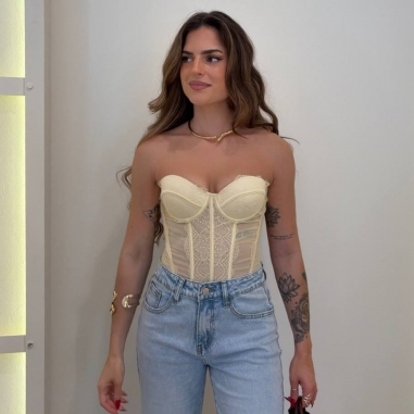 CORSET ENCAJE AMARILLO MANTEQUILLA