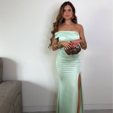 VESTIDO ESCOTE BARCO ASIMÉTRICO MENTA