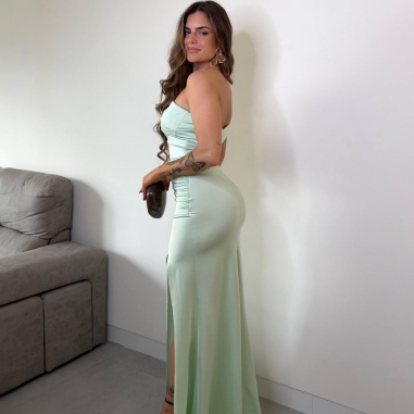 VESTIDO ESCOTE BARCO ASIMÉTRICO MENTA