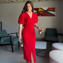 VESTIDO MANGA ABULLONADA ROJO 2