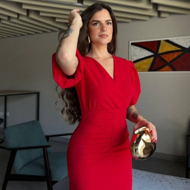 VESTIDO MANGA ABULLONADA ROJO