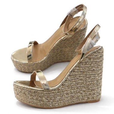 SANDALIA CUÑA ALTA DORADA