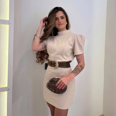 VESTIDO CORTO BOTONES BEIGE