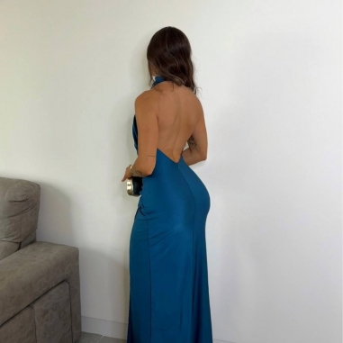 VESTIDO HALTER PETRÓLEO