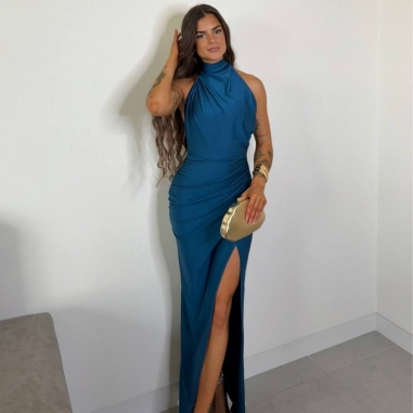 VESTIDO HALTER PETRÓLEO