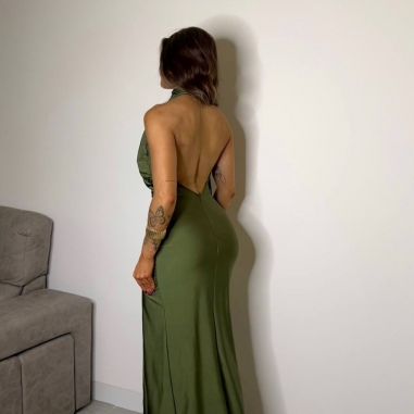 VESTIDO HALTER VERDE CAQUI