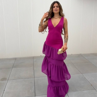 VESTIDO ESPALDA CRUZADA VOLANTES...