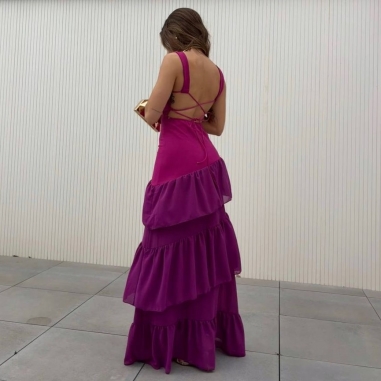 VESTIDO ESPALDA CRUZADA VOLANTES...