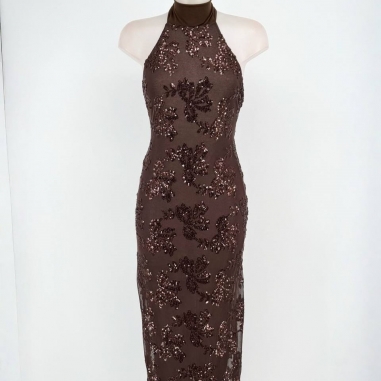 VESTIDO HALTER LENTEJUELAS CHOCO