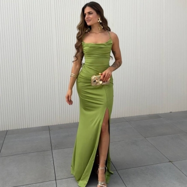 VESTIDO GALA VERDE OLIVA