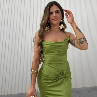 VESTIDO GALA VERDE OLIVA
