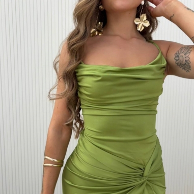 VESTIDO GALA VERDE OLIVA