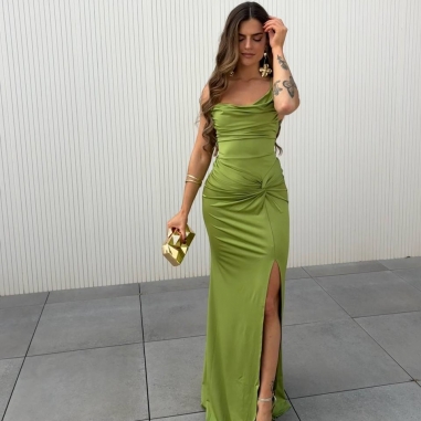 VESTIDO GALA VERDE OLIVA