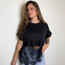 CAMISETA CORTA ENCAJE NEGRA