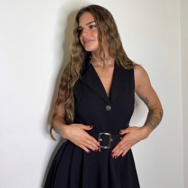 MONO VUELO CINTURÓN ENCAJE NEGRO