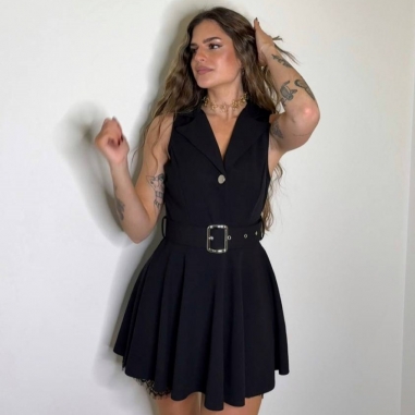 MONO VUELO CINTURÓN ENCAJE NEGRO