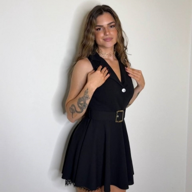 MONO VUELO CINTURÓN ENCAJE NEGRO