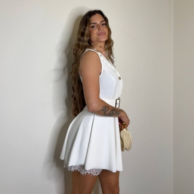 MONO VUELO CINTURÓN ENCAJE BLANCO