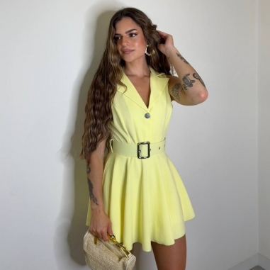 MONO VUELO CINTURÓN ENCAJE AMARILLO...