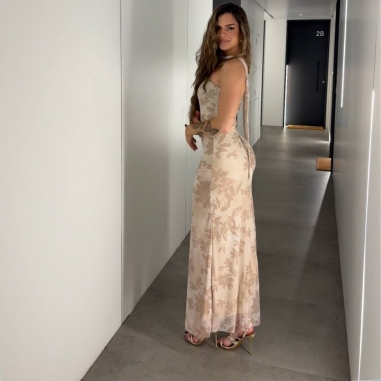 VESTIDO TUL + LAZADA ESTAMPADO CREMA