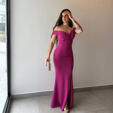 VESTIDO ESCOTE BARCO MAGENTA