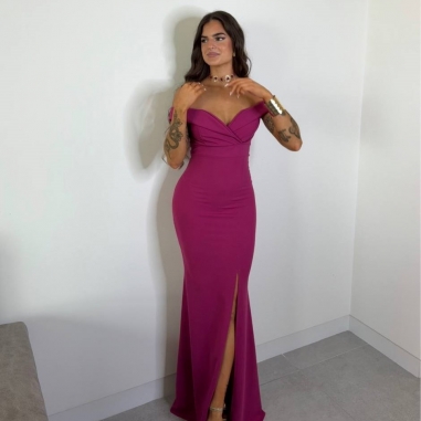 VESTIDO ESCOTE BARCO MAGENTA