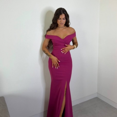 VESTIDO ESCOTE BARCO MAGENTA