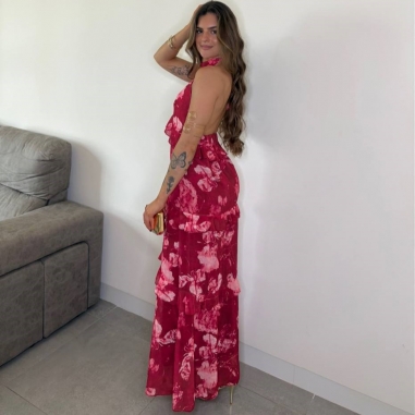 VESTIDO ESTAMPADO VOLANTES ROJO