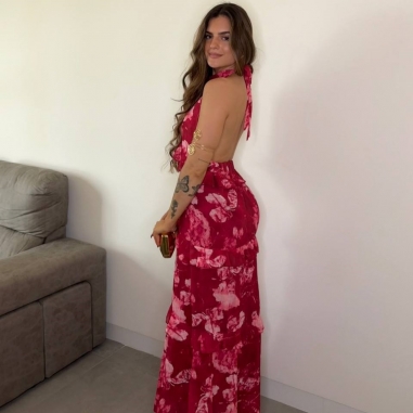 VESTIDO ESTAMPADO VOLANTES ROJO