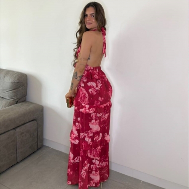 VESTIDO ESTAMPADO VOLANTES ROJO