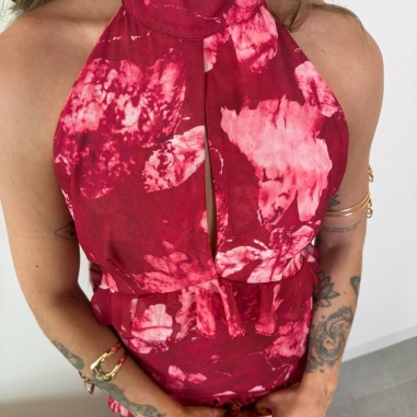 VESTIDO ESTAMPADO VOLANTES ROJO