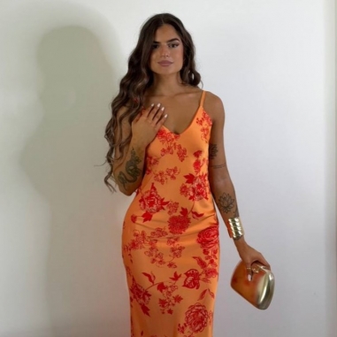 PREVENTA VESTIDO SATÉN ESTAMPADO