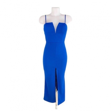 PREVENTA VESTIDO ESCOTE V AZUL KLEIN