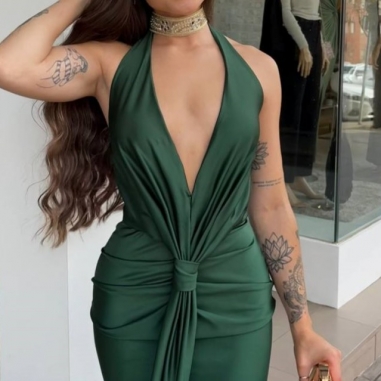 VESTIDO ANUDADO VERDE BOTELLA