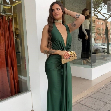 VESTIDO ANUDADO VERDE BOTELLA