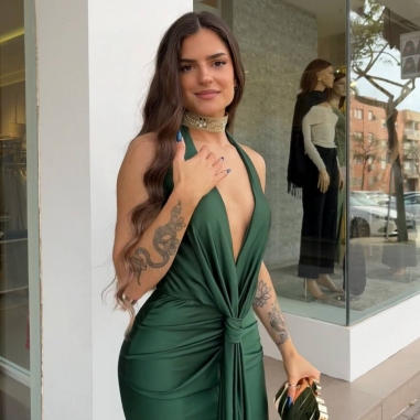 VESTIDO ANUDADO VERDE BOTELLA