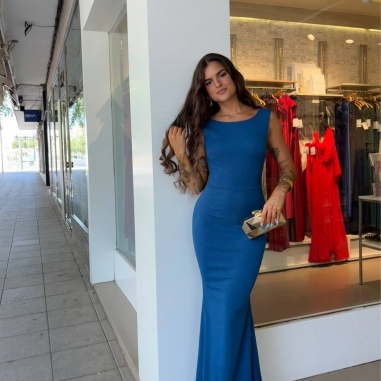 VESTIDO SIRENA LAZO PETRÓLEO