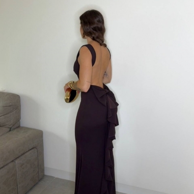VESTIDO SIRENA LAZO CHOCO