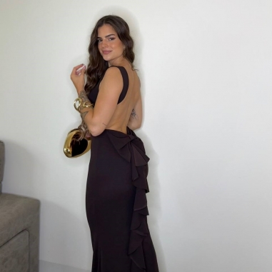 VESTIDO SIRENA LAZO CHOCO