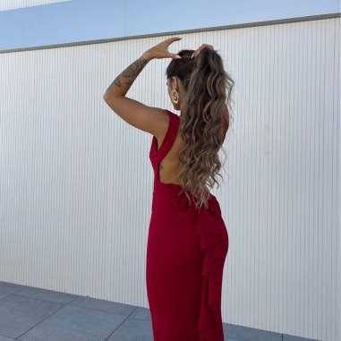 VESTIDO SIRENA LAZO VINO