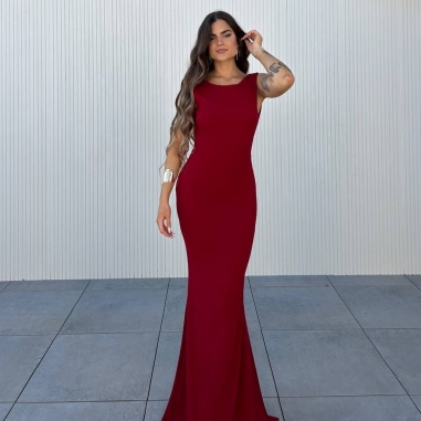 VESTIDO SIRENA LAZO VINO