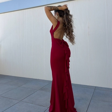 VESTIDO SIRENA LAZO VINO