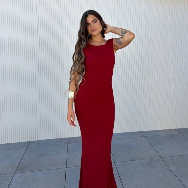 VESTIDO SIRENA LAZO VINO