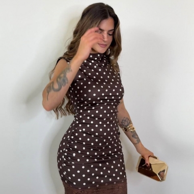 VESTIDO LUNARES ENCAJE CHOCO