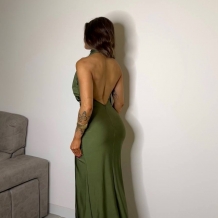 VESTIDO HALTER VERDE CAQUI 2