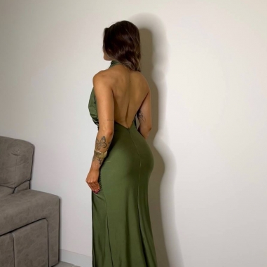 VESTIDO HALTER VERDE CAQUI