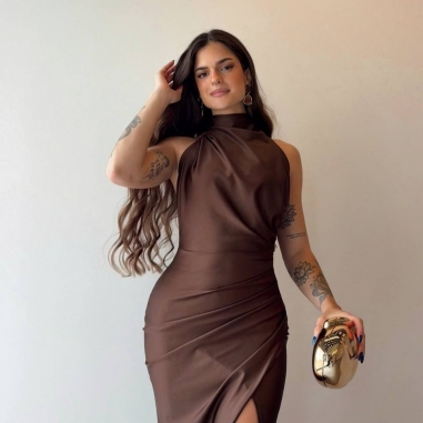 VESTIDO HALTER CHOCO